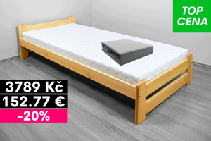 Postel z masivu 90x200 cm + rošt + matrace + prostěradlo Postel z masivu 90x200 cm + rošt + matrace + prostěradlo
